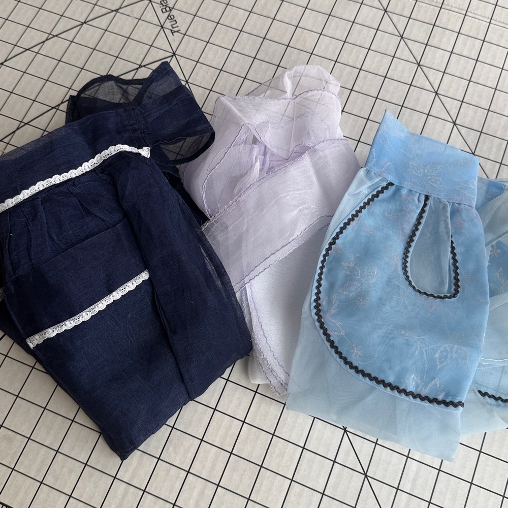 Vintage 1950s Sheer Organdy Hostess Apron Lot Blue Navy Ric Rac Lace Cottagecore